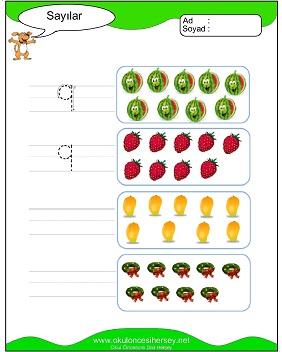 okul öncesi 1 sayısı çizgi çalışması
